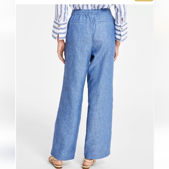 Charter club Luxury blue linen Drawstring-Waist Pants Size XL fit 1x - Picture 3 of 13